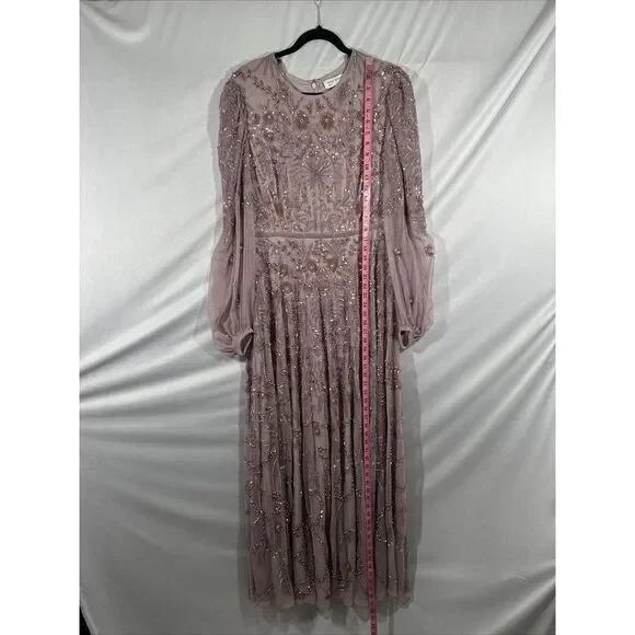 NEW MAC DUGGAL [‎ 12 ] 93930 Puff Sleeve Embellished A Line Gown Heather Purple - Picture 8 of 16